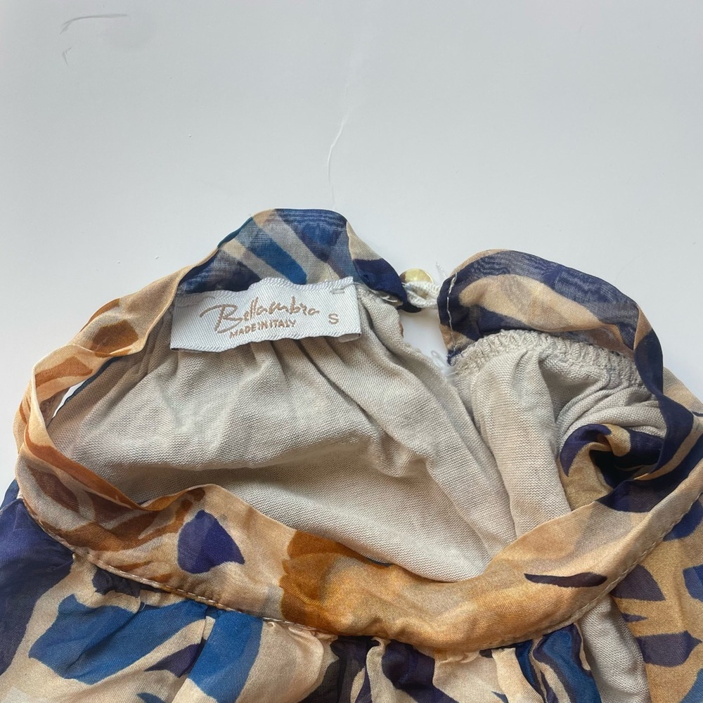 bellambra silk blend made in italy Floral Halter Neck Women Top - Blue and Brown - Picture 4 of 8